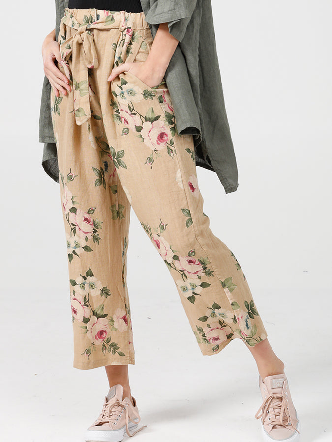 fvwitlyh Pants for Women Ladies Pants Womens Flower Prinnted Linen