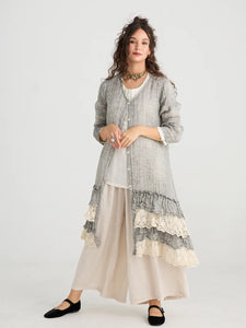 Florette Linen and lace coat. Mist Grey