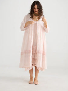 Enchantress long linen gauze coat. Powder Pink