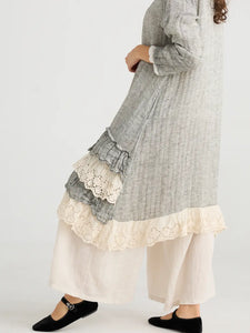 Florette Linen and lace coat. Mist Grey