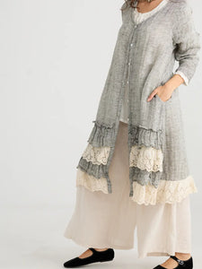 Florette Linen and lace coat. Mist Grey