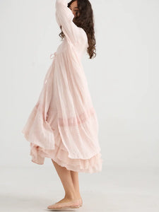 Enchantress long linen gauze coat. Powder Pink