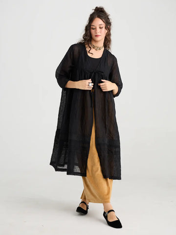 WOMEN'S - Enchantress long linen gauze coat. Licorice