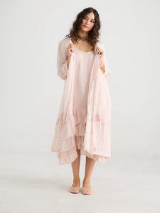 Enchantress long linen gauze coat. Powder Pink