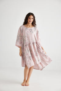 Clarissa Linen Dress FLORAL - WHITE