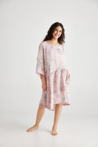 Clarissa Linen Dress FLORAL - SOFT PINK