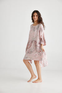 Clarissa Linen Dress FLORAL - SOFT PINK