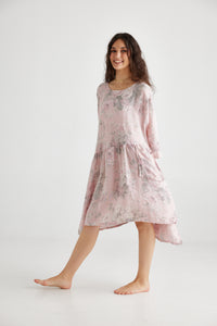 Clarissa Linen Dress FLORAL - SOFT PINK