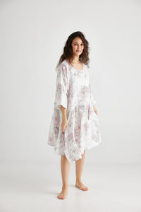 Clarissa Linen Dress FLORAL - WHITE