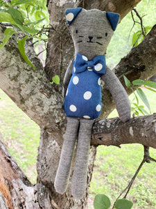 Rupert the Cat - Blue Vintage Polka Dot