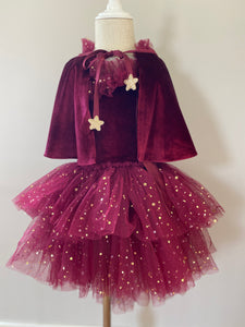 Velvet Cape with Hanging Stars: Cherry Red