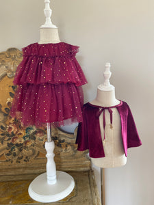 Velvet Cape with Hanging Stars: Cherry Red