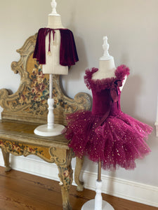 Velvet Cape with Hanging Stars: Cherry Red