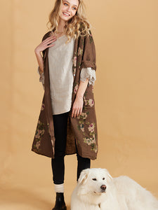 Abigail Floral Coatdress - Linen button up coat Misty Green