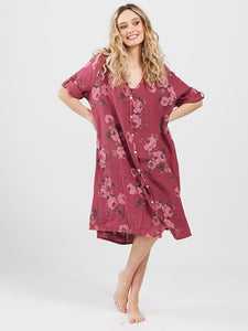 Abigail Floral Coatdress - Linen button up coat Soft Pink