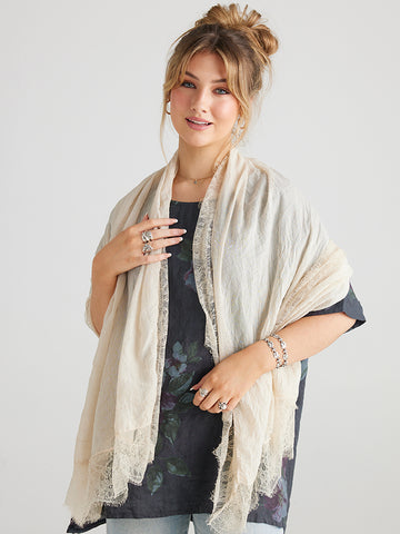 Midsummer's Cotton and Lace Scarf - CHAMPAGNE CREAM