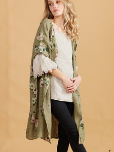 Abigail Floral Coatdress - Linen button up coat Seamist