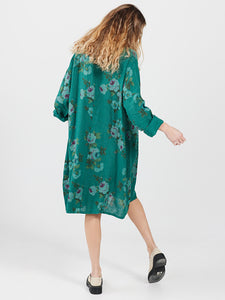 Abigail Floral Coatdress - Linen button up coat Seamist