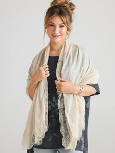 Midsummer's Cotton and Lace Scarf - CHAMPAGNE CREAM