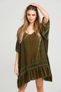 Violette velvet Luxury swing dress. Olive Green