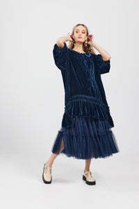 Florentine Velvet coatdress. Midnight Blue