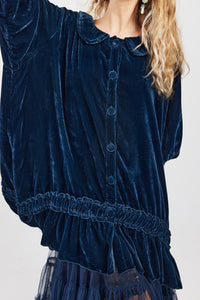 Florentine Velvet coatdress. Midnight Blue