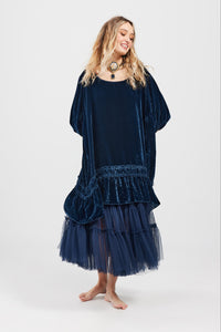 Violette Velvet luxury swing dress. Midnight Blue