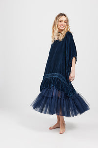 Florentine Velvet coatdress. Midnight Blue