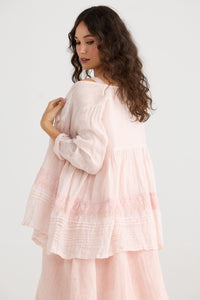 Elodie Short Linen gauze & Lace jacket. Powder Pink