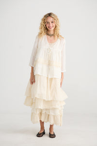 Elodie Short Linen gauze & Lace jacket. Cream Puff