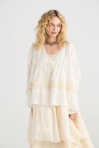 Elodie Short Linen gauze & Lace jacket. Licorice