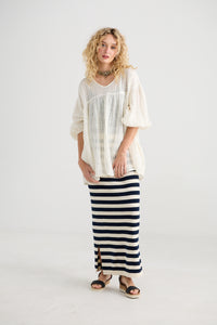 Sailor Rose striped cotton skirt. French Navy