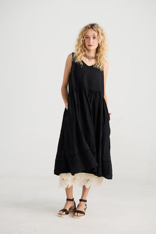 Cassandra Linen and Lace dress. Licorice