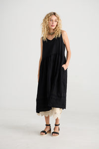 Cassandra Linen and Lace dress. Licorice