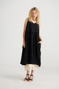 Cassandra Linen and Lace dress. Licorice