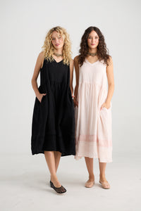 Cassandra Linen and Lace dress. Licorice