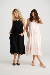 Cassandra Linen and Lace dress. Licorice