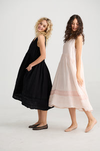 Cassandra Linen and Lace dress. Licorice