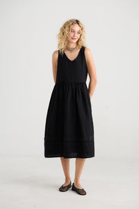 Cassandra Linen and Lace dress. Licorice