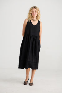 Cassandra Linen and Lace dress. Licorice