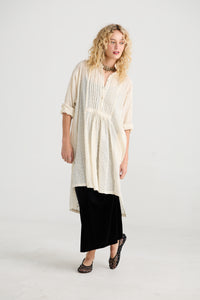 Prairie long cotton lace shirt. Coconut