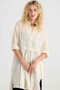 Prairie long cotton lace shirt. Coconut