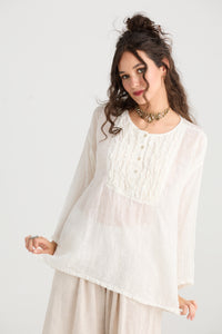 Florian Linen Gauze top. Charcoal