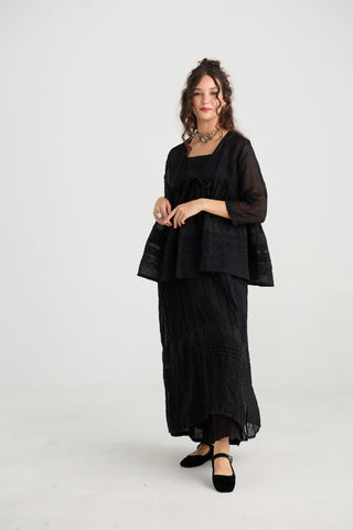 Elodie Short Linen gauze & Lace jacket. Licorice