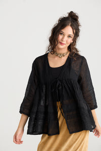 Elodie Short Linen gauze & Lace jacket. Licorice