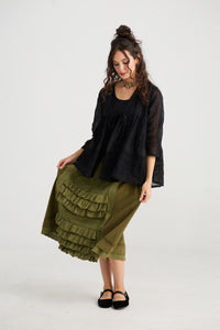 Elodie Short Linen gauze & Lace jacket. Licorice