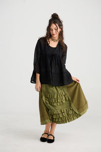 Elodie Short Linen gauze & Lace jacket. Licorice