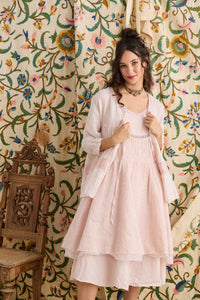 Elodie Short Linen gauze & Lace jacket. Powder Pink