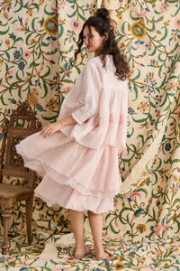 Elodie Short Linen gauze & Lace jacket. Powder Pink