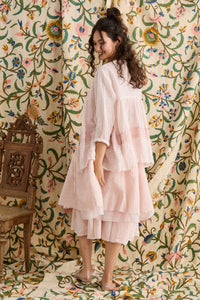 Elodie Short Linen gauze & Lace jacket. Powder Pink